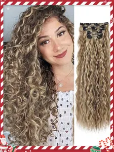 6pcs/set Women's Long Wavy Clip-in Hair Extensions, Natural Fluffy Curly Soft Synthetic Hair Extensions, Hairpieces for Daily Use Hair Weave