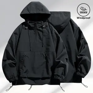 Workwear Hooded Softshell Jacket Men's Casual Loose Coat Windproof Twill Material