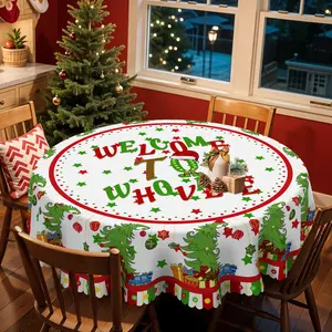 1pc, Christmas Atmosphere Themed Print Tablecloth - Rectangle Table Cover with Christmas Flower, manteles de tela para fiesta, Xmas Decor, Holiday Party Indoor Dining Decor, Round Table Cloth, Christmas Party, Festive Home Kitchen Accessory Gift