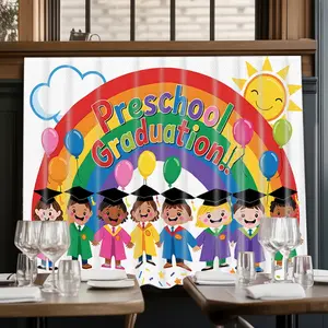 2D Flat Print 1pc,Preschool Graduation Cartoon Image,Kitchen Utensil Print Curtain-Translucent Rod Pocket Design, Machine Washable Contemporary Art Decor for Kitchen,Living Room,Light Filtering Privacy,Light Filtering Drapes
