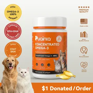 Puainta Salmon Oil for Dogs, Concentrated Omega-3 Capsules for Dogs & Cats High Potency Fish Oil with EPA & DHA (80% Omega-3)  Salmon, Fish & Krill Oil Supplement for Skin, Coat, Heart & Joint Support
