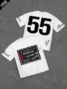 Men's Number & Letter Print Round Neck Tee, Regular Fit Casual Short Sleeve Crew Neck T-shirt for Summer, Fashion Men's Top for Daily Wear, Active T Shirts, Sports Tee, Casual Sportswear
