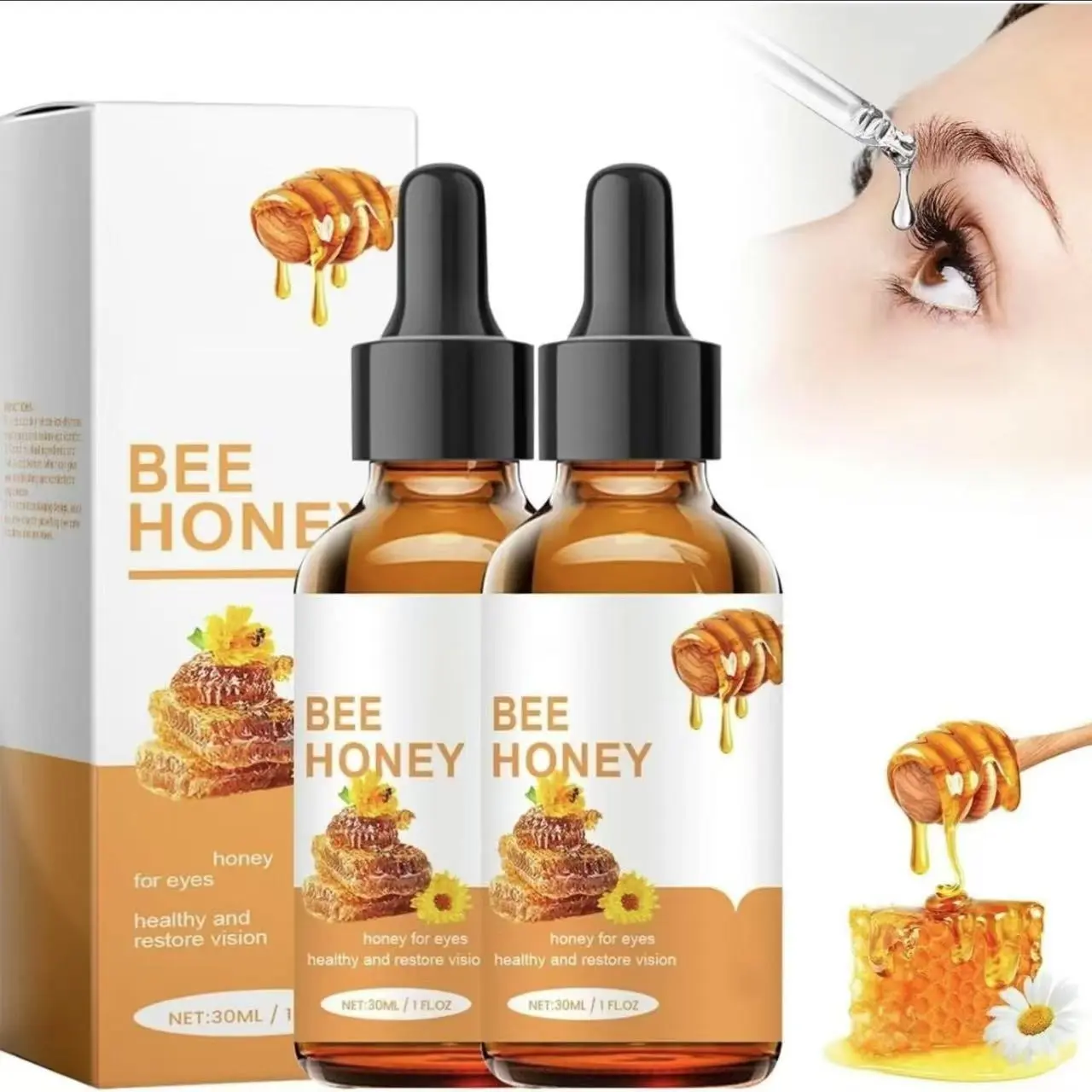 Natural Honey Eye Drops, 30ml Moisturizing and Nourishing Solution to Hydrate Dry Eyes - Contact Lens-Friendly, Eye Care Drops
