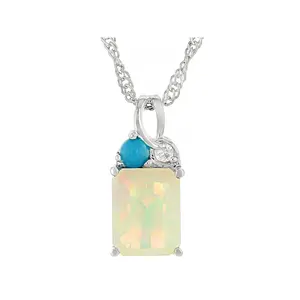JTV White Ethiopian Opal Rhodium Over Sterling Silver Pendant with Chain 1.37ctw