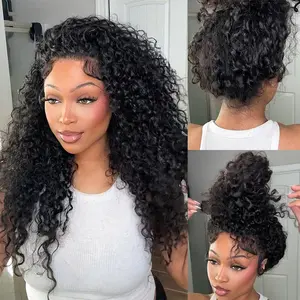 Hidden Strap 360 Skinlike HD Lace Front Wigs Human Hair kinky curly Glueless Wigs Pre Plucked Pre Cut Bleached Tiny Knots 180% Full Lace Frontal Wig with Invisible Drawstring Sung Fit
