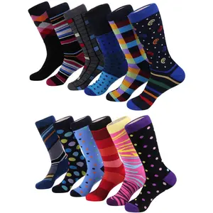 Savvy Sharp Fun Dress Socks 12 Pack colorful funky socks for Men Cotton Menswear  Clothes Breathable Medium Set Sweat Stripe