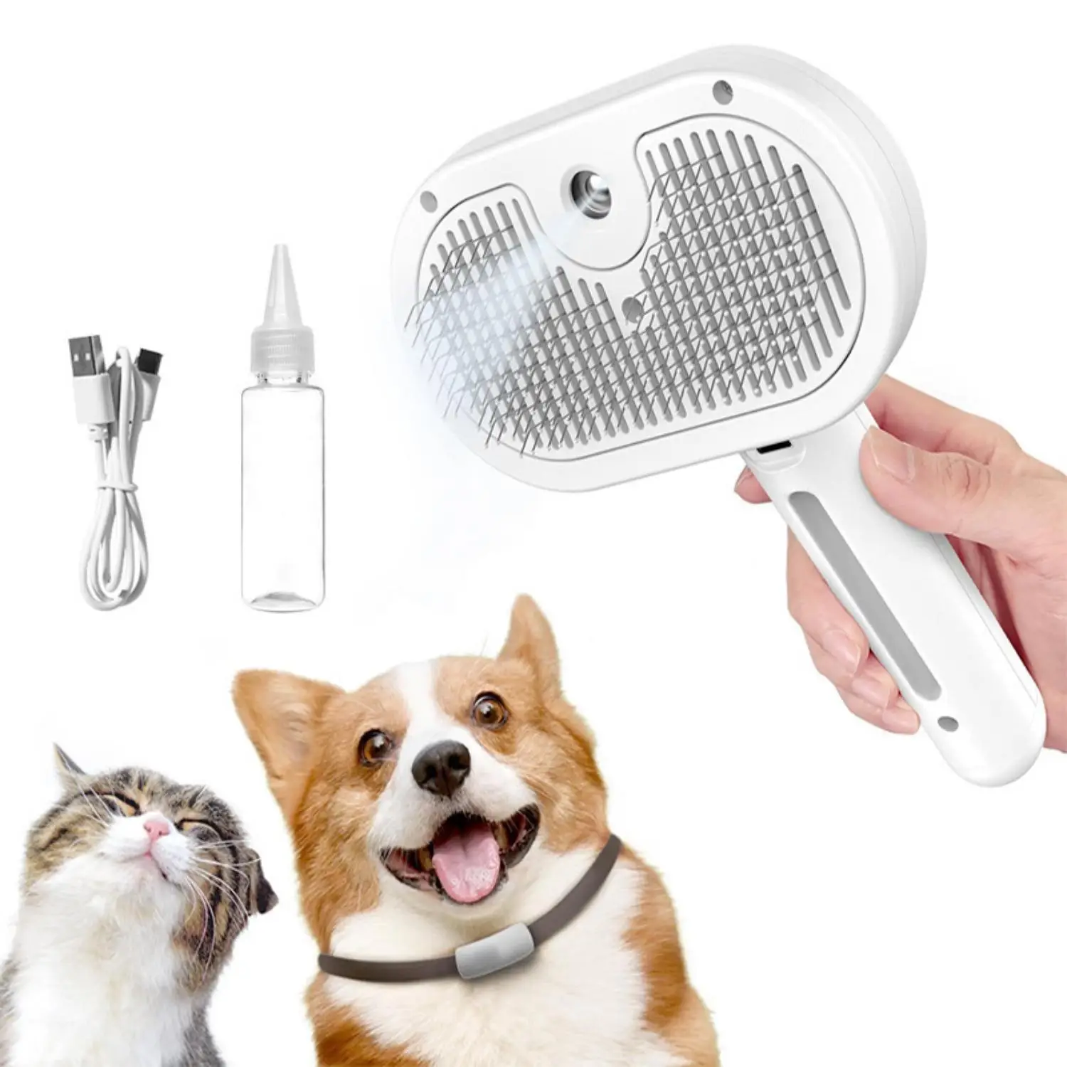 3in1 Pet Grooming Comb Spray Hair Removal & Odor Removal, Cat & Dog Beauty Brush,Click Release Button, Pet Hair Remover, Pet Steam Brush