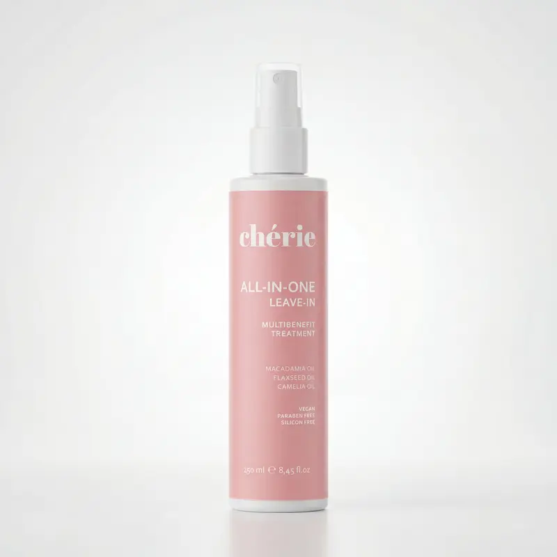Cherie All-In-1 Leave-In Multibenefit Treatment (250ml) - Macadamia, Flaxseed & Camellia Oils Infusion for Hydration, Smoothness, UV Protection, Silky Dry Hair - Vegan, Paraben-Silicone-Free, Cruelty-Free Hair Care