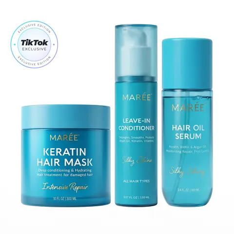 MARÉE Glow & Shine Hair Kit – Hair Mask, Leave-In Conditioner & Serum for Damaged Hair – Frizz Control, Moisture, Smoothness & Shine