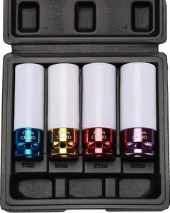 4PCS 1/2" Drive Thin-Walled Impact Drive Lug Nut Socket Set, CR-MO, Metric, Protective Wheel Impact Socket Set-17mm, 19mm, 21mm, 22mm