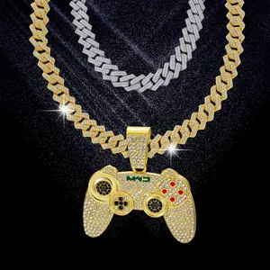 Fashionable Game Controller Pendant Necklace with Rhinestones Men's Hip Hop Cuban Chain Ideal for Music Festivals EDM Parties Zinc Alloy Rhinestones 2G912928G