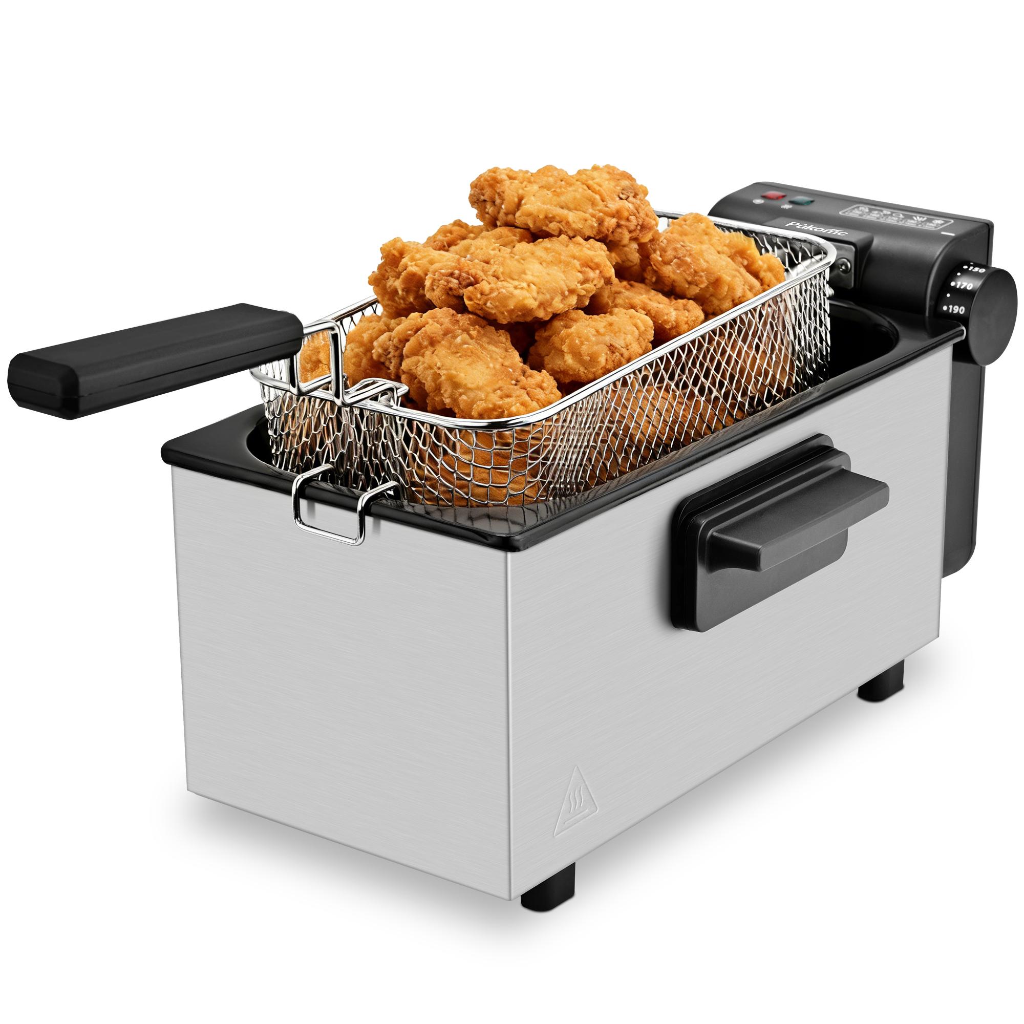 SUSTEAS 2.7QT Electric Deep Fryer, 1500W, Timer Control, Adjustable Temperature, Lid with Viewing Window and Removable Frying Basket, Stainless Steel, Perfect for Kitchen, French Fries summerwins
