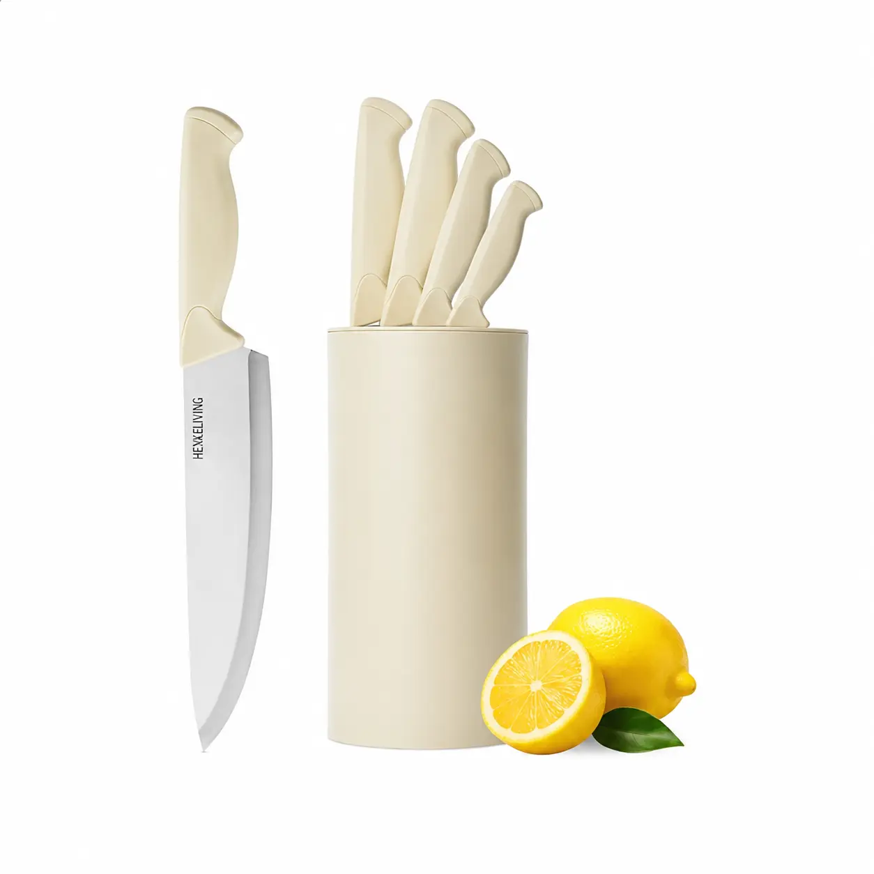 HENKELIVING Knife Set, 6-Piece Professional Kitchen Knife Set with Durable Knife Block, Rust-Resistant & Ergonomic Handle, Black，WHITE,PICK