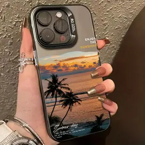 Black Energetic 1 Coconut Tree Seascape Pattern Phone Case, Scratch-Resistant Protective Case, Pet Lover Design, Suitable for iPhone 17/16/15/14/13/12/11/X/XS/XSMAX/XR/16E/7P/8P, Holiday Gift for Friends, Family, and Yourself