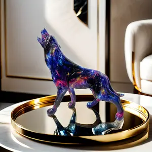 [Creative Wolf Statue] Creative Wolf Statue |     Star Pattern Resin Wolf Figure, Animal Statue Home Decoration Gift for Christmas, Halloween, Fall Decor - Collectible Figurine