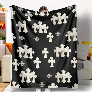 Gothic Cross Pattern Flannel Blanket Vintage Ivory Cross Print Design Soft Warm Cozy Fade Resistant Lightweight Throw Perfect for Bedroom Sofa Living Room Meditation Gift Decor