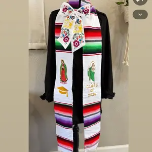 Graduation Stole Class of 2026 with Bun. Colorful Stripes and Embroidery for Special Occasions