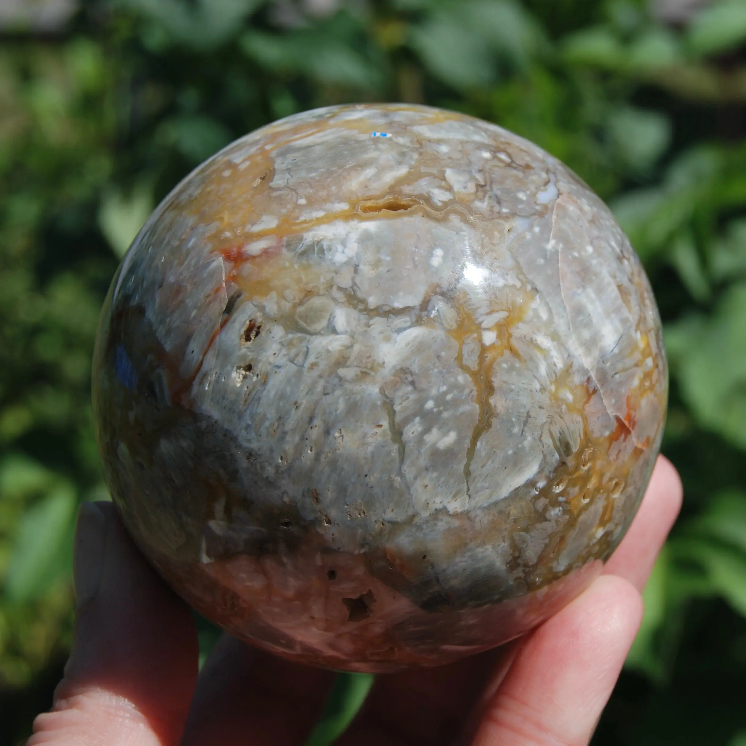 1.4lb 3in STUNNING XL Ornate Ibis Jasper Crystal Sphere, Intricate Patterns Druzy Vugs, Madagascar