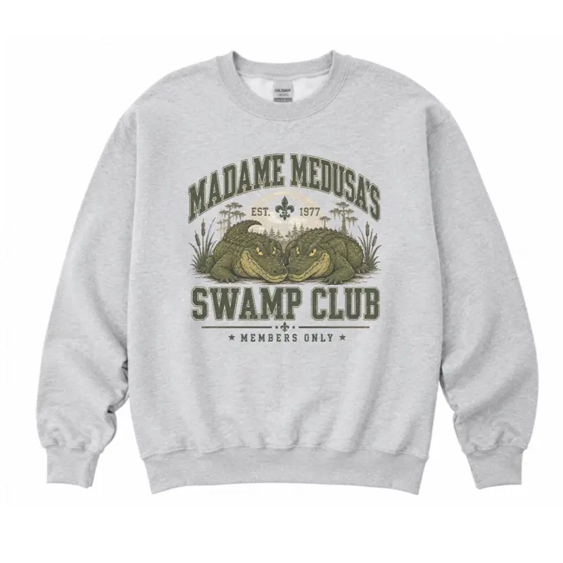 Madame Medusa‘s Swamp Club Sweatshirt - Ash Grey - Sublimation - Spooky - Unisex Jersey Sweatshirt Casual Basic