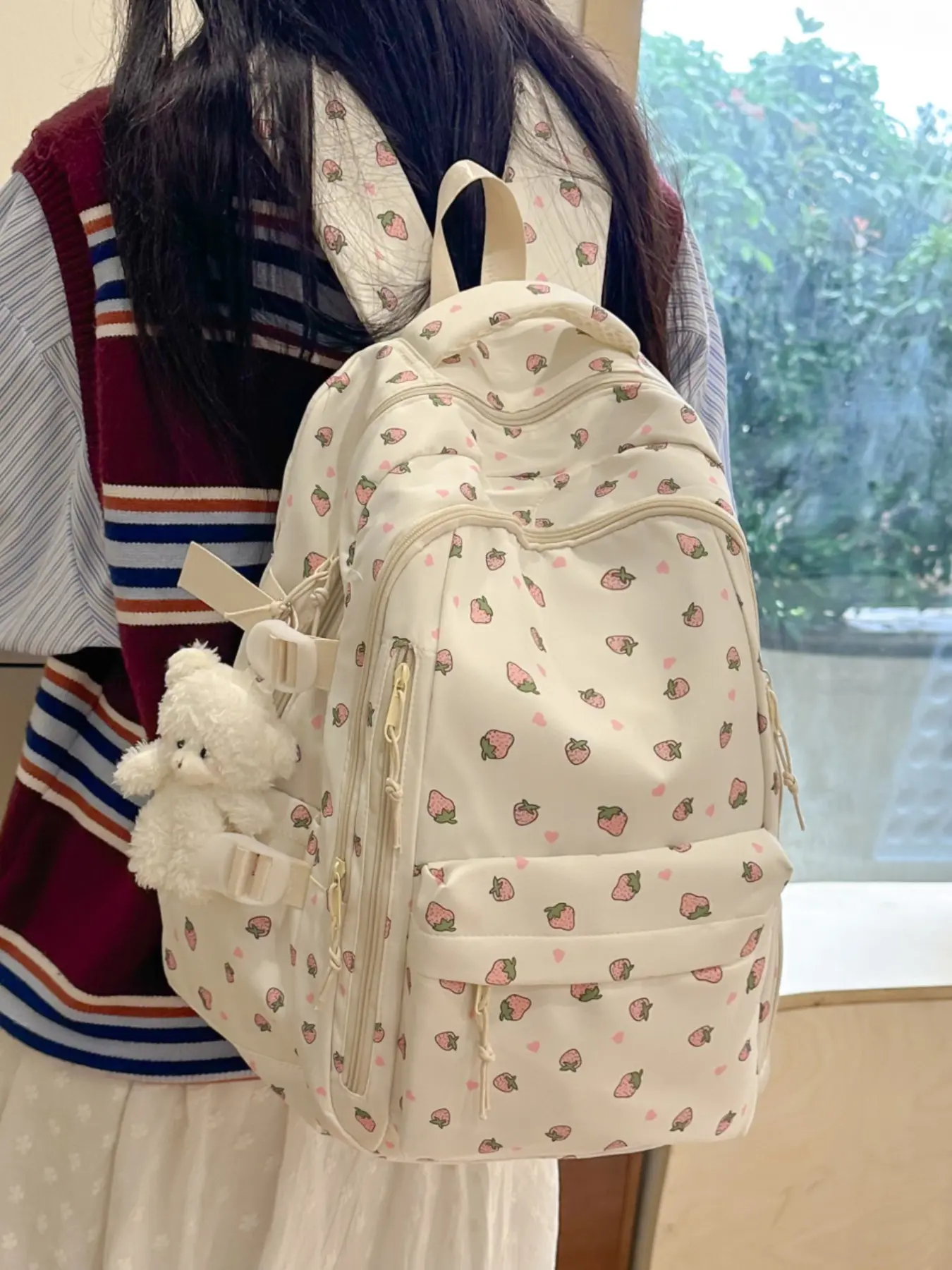 2026 New Cute Waterproof Backpack, Large Capacity High-Value Style Bag, Floral Pattern Shoulder Bag with Charm, School Backpack Bookbag, Cute Versatile Backpack