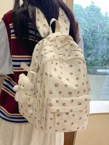 2026 New Cute Waterproof Backpack, Large Capacity High-Value Style Bag, Floral Pattern Shoulder Bag with Charm, School Backpack Bookbag