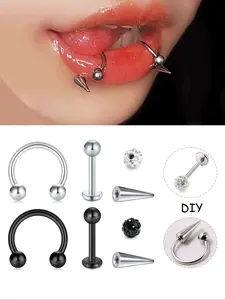 Stainless Steel Lip Ring for Men & Women, Gothic Style Fashion Jewelry, Daily Wear Lip Piercing Accessory, Unisex Design, Vertical Labret Jewelry