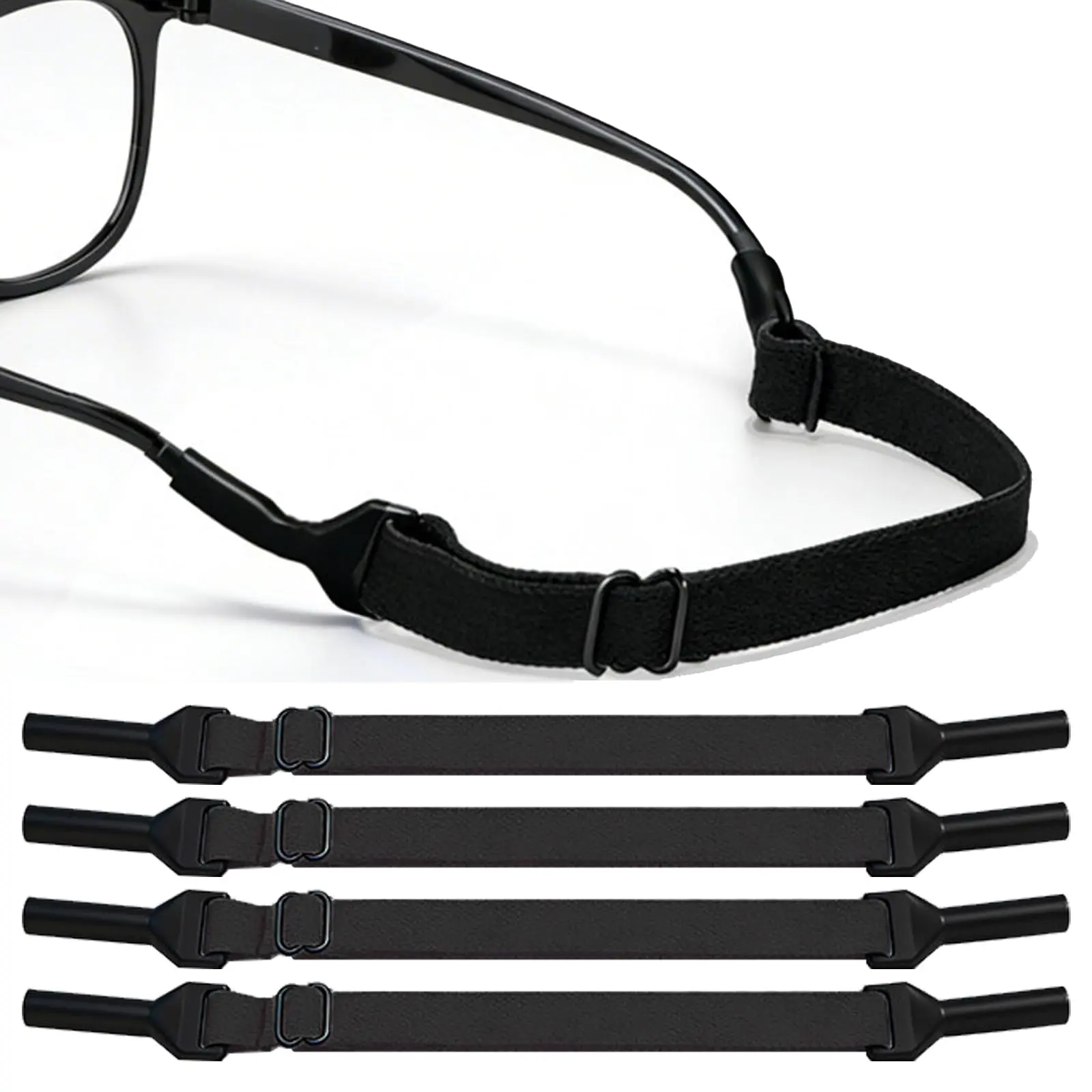 No Tail Adjustable Eyewear Retainer Cable Strap Glasses 4Pcs Black Universal Glasses Neck Strap for Men Sports Elastic Eyeglasses Headband Sunglasses Lanyard Strap for Outdoor Running Driving