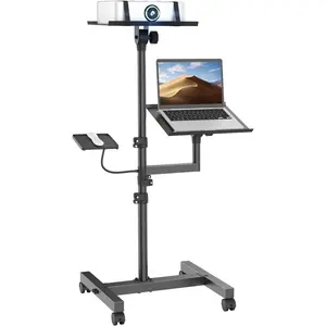 Projector and Laptop Stand Tripod, 2 Shelves Mobile Laptop Tripod Stand, Max " Height Adjustable Laptop Cart on Wheels, Projector Floor Stand with Ventilated Tray for Podium, Meeting, Couch