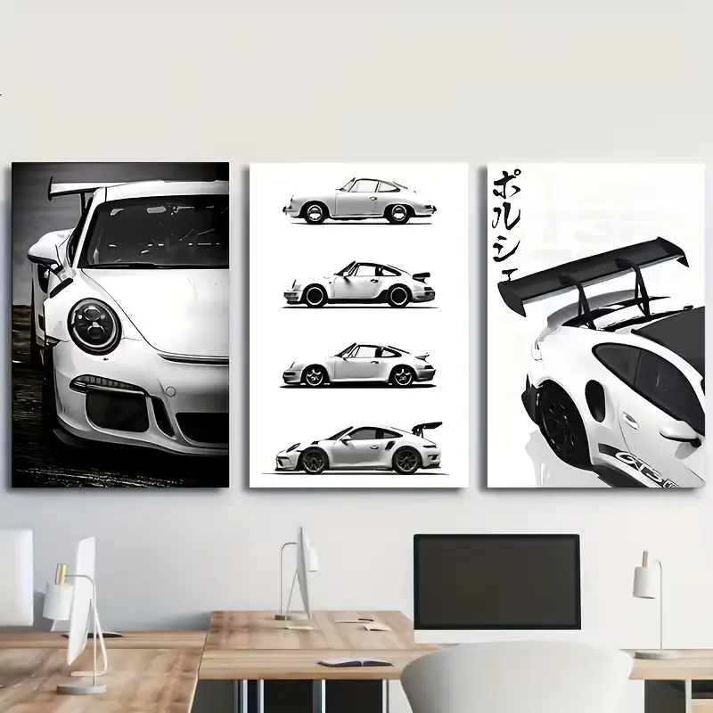 3PCS Modern Luxury Sports Car Canvas Wall Art Set – Retro Racing Posters HD Prints for Bedroom, Living Room & Hallway Decor