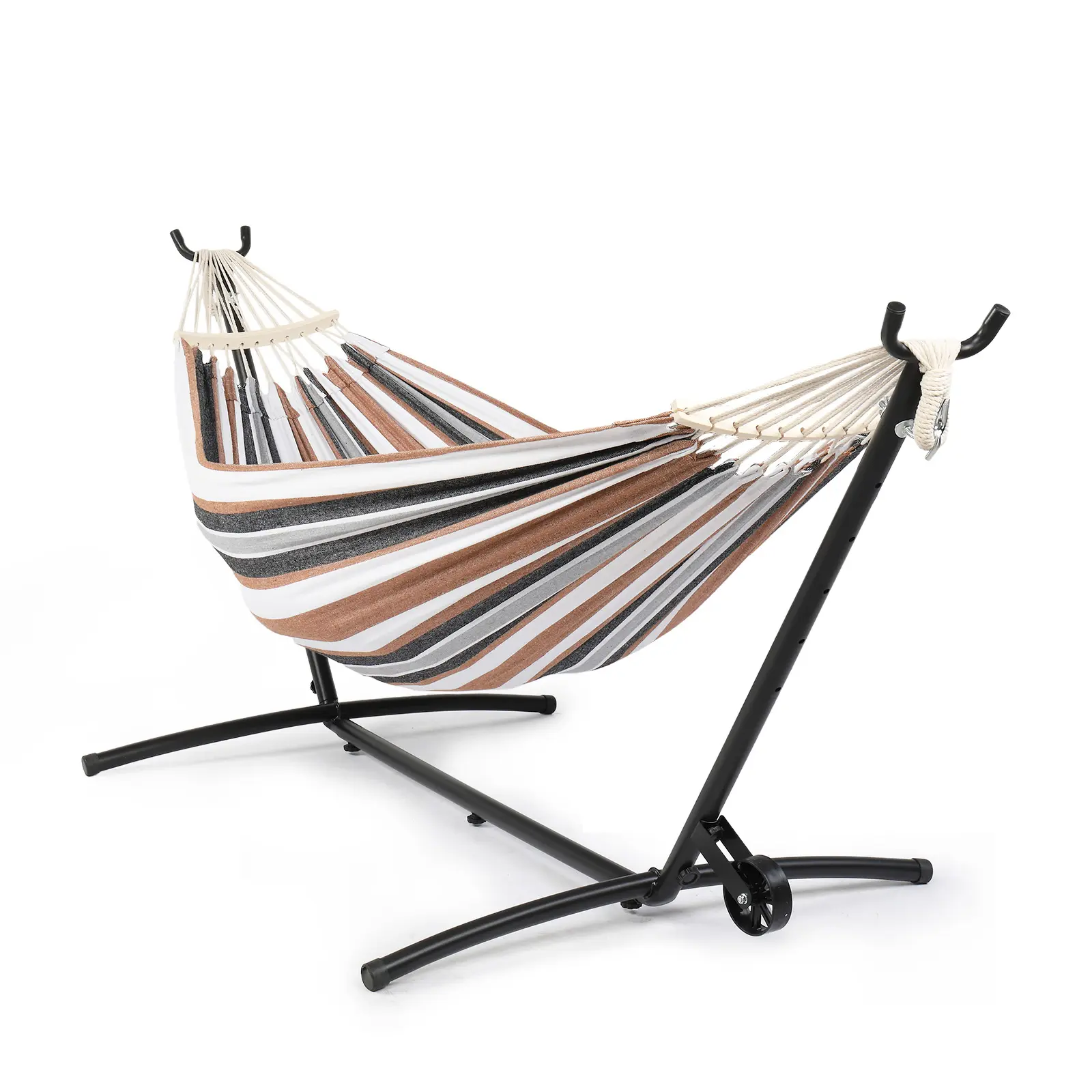 Outdoor Patio Hammock Swing Set - Double Outdoor Swing with Wheeled Steel Stand, 550 lbs Capacity, Anti-Roll Spreader Bar, and Carry Bag, Outdoor Swings