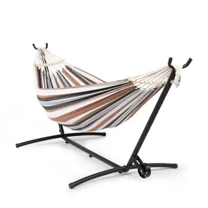 Double Hammock with Stand Included, 550 lbs Capacity Wheeled Steel Stand, Anti-Roll Spreader Bar and Carry Bag