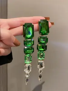 Luxury Gradient Crystal Long Dangle Earrings for Women, Perfect for Weddings Parties Holidays, Elegant Jewelry Gift Idea