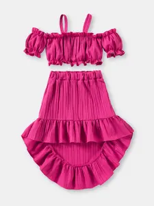 Summer Girls' Set, One Shoulder Halter Top, Irregular Hem Skirt, Cool Sweet Two-Piece, Casual Fashion for Kids, Baby Girl Clothes