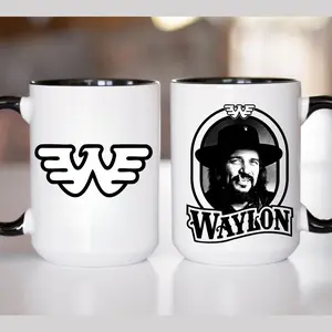 Waylon Jennings Ceramic Coffee Mug, Country Music Mug, Gifts for Fans, Flying W Symbol Coffee