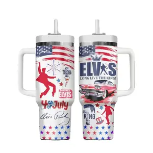 Patriotic 4th of July Tumbler 20oz 40oz With Handle, Independence Day Theme Travel Tumbler, Insulated Drinkware Gift, USA Style Large Capacity Cup