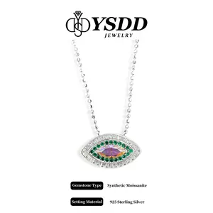 【11.15 Happy December】New Evil Eye 1CT Beaded Chain Necklace Clear/Emerald Green/Icy Blue/Sakura Pink vvs Synthetic Moissanite Necklace in 925 Sterling Silver