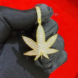 Marijuana 420 Gold Tone Weed Leaf Iced Out Pendant