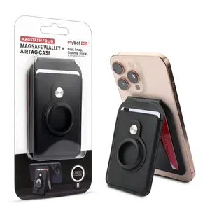 MyBot Pro MagStash Folio MagSafe Wallet + AirTag Case - Black, Fold Snap Stash & Track, Compatible with iPhone 14 Pro Max