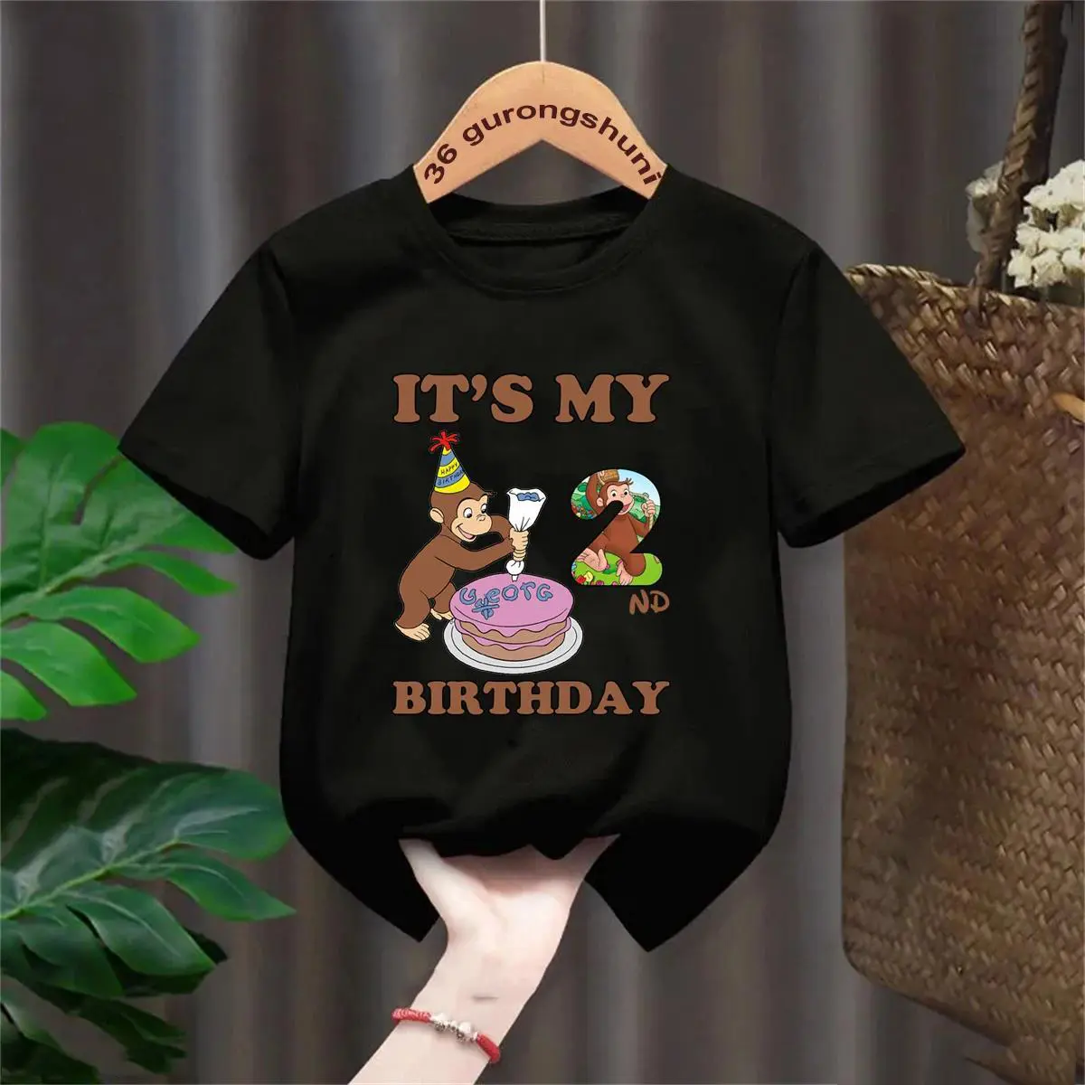 2025 It'S My 1st/2nd Birthday Curious George Printed Tshirt Girls/Boys Happy Birthday Gift Party Kids Clothes Summer T-Shirt