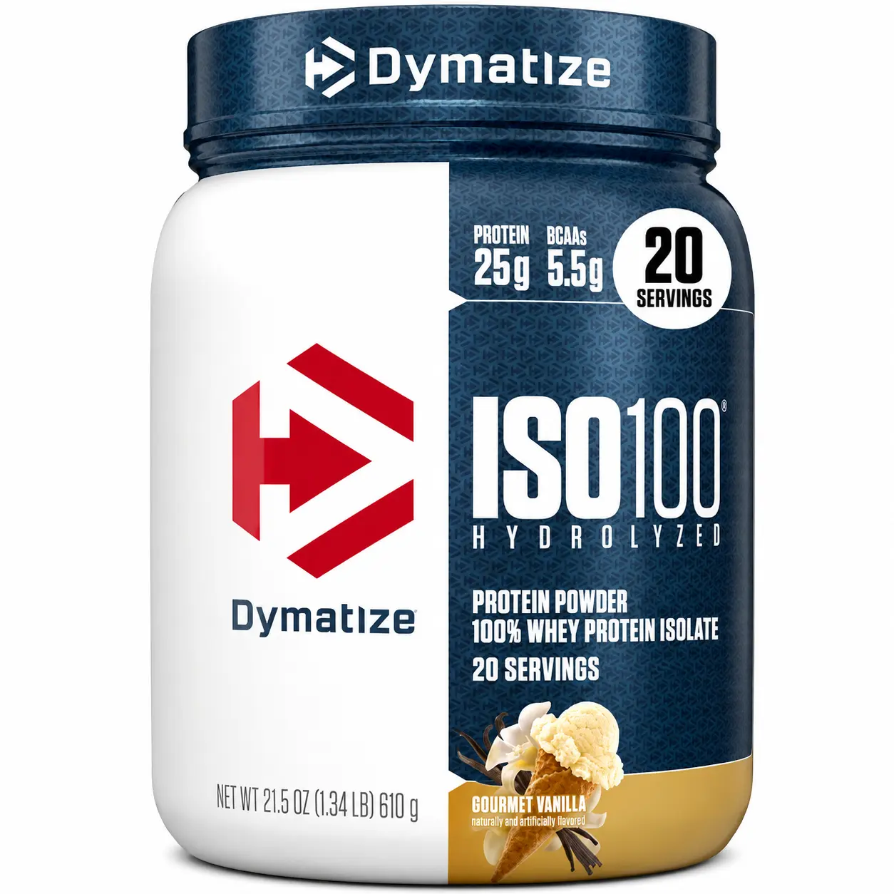 Dymatize ISO100 Protein Powder, 100% Whey Isolate, Gourmet Vanilla | 25g Protein, Hydrolyzed, Fast-Absorbing, Supports Muscle Health, 5.5g BCAAs, Gluten-Free, 20 Servings, 1.3 lb
