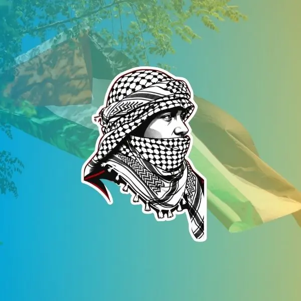 Keffiyeh Scarf Man Sticker, Palestinian Style Headscarf Portrait Decal, Middle Eastern Cultural Graphic, Black White Red Art Sticker