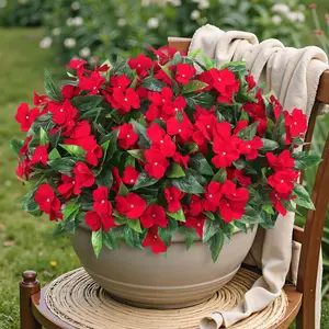 12 Bundles Artificial Impatiens Flowers, Lifelike Artificial Flower, Outdoor Silk Flower Bouquet, UV Resistant Fake Plants, Spring Summer Garden Decor