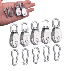 5Pcs 304 Stainless Steel M15 Silver Single Pulley Block Wire Rope Hanging Wire Towing Wheel  with 5 Pcs Spring Snap Hook - Home Improvement.