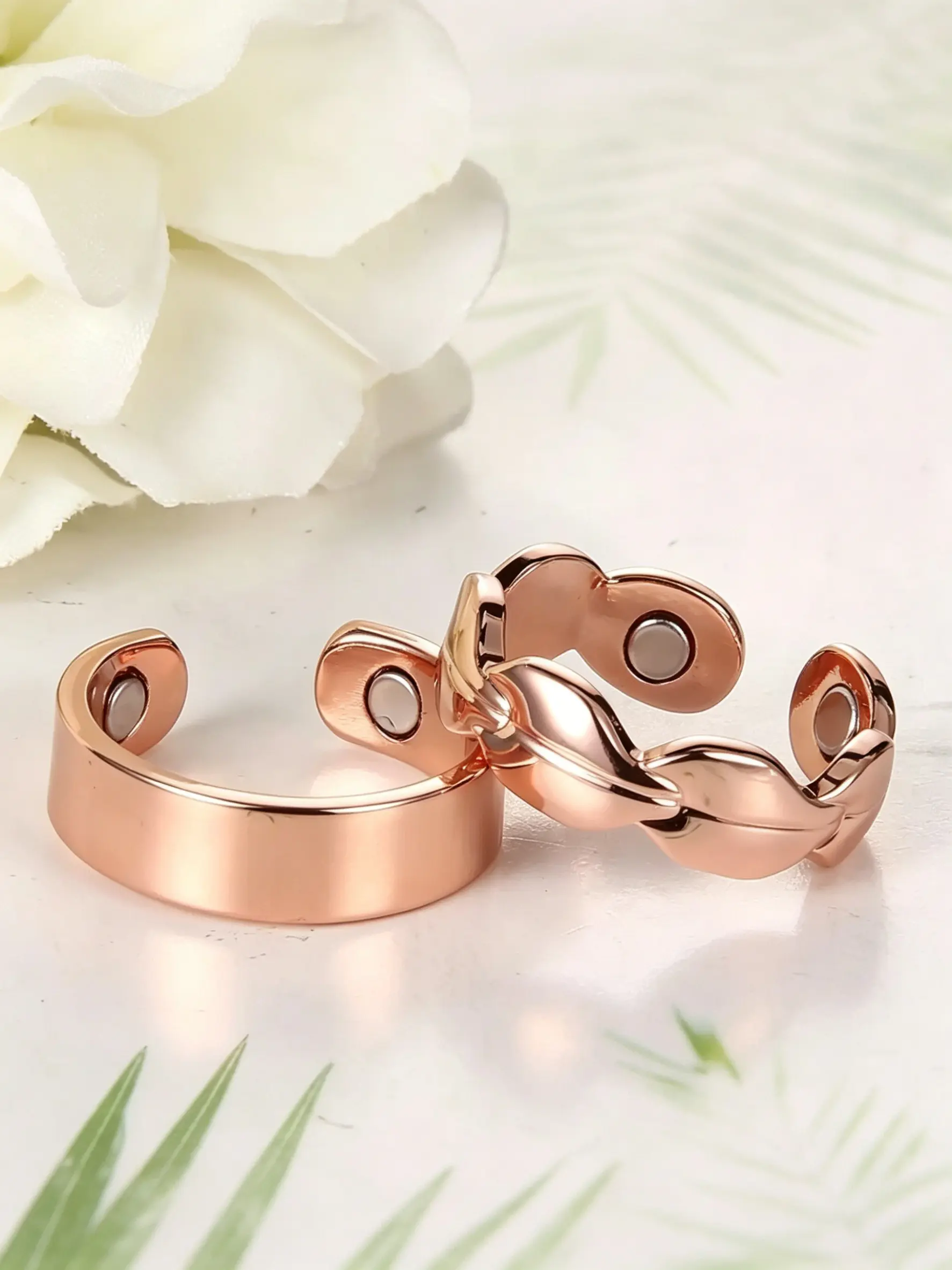 2 Pcs Heart Pure Copper Magnetic Ring Set, Adjustable Open Couple Rings, Romantic Gift for Valentine's Day, 7th Anniversary Jewelry