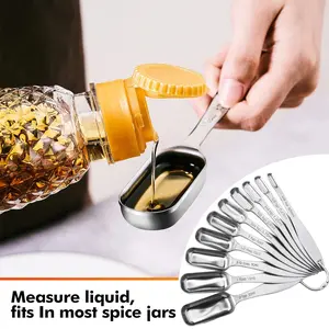 Measuring Spoons Set - 10 Pieces Stainless Steel Measuring Tablespoon - Easy to Read, Etched Markings & Slim Design for Narrow Spice Jars - Heavy Duty Tablespoon Measure Spoon with Removable Clasp