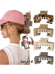 4 PCS Extra Large Claw Clips for Thick Hair, 4 Inch Square Hair Clips for Women, Strong Hold Double Teeth Claw Clip for Hat, Non Slip Rectangle Jaw Clips Hair Accessories, Strong Grip,  Ideal for high ponytail, messy bun or half-up styles