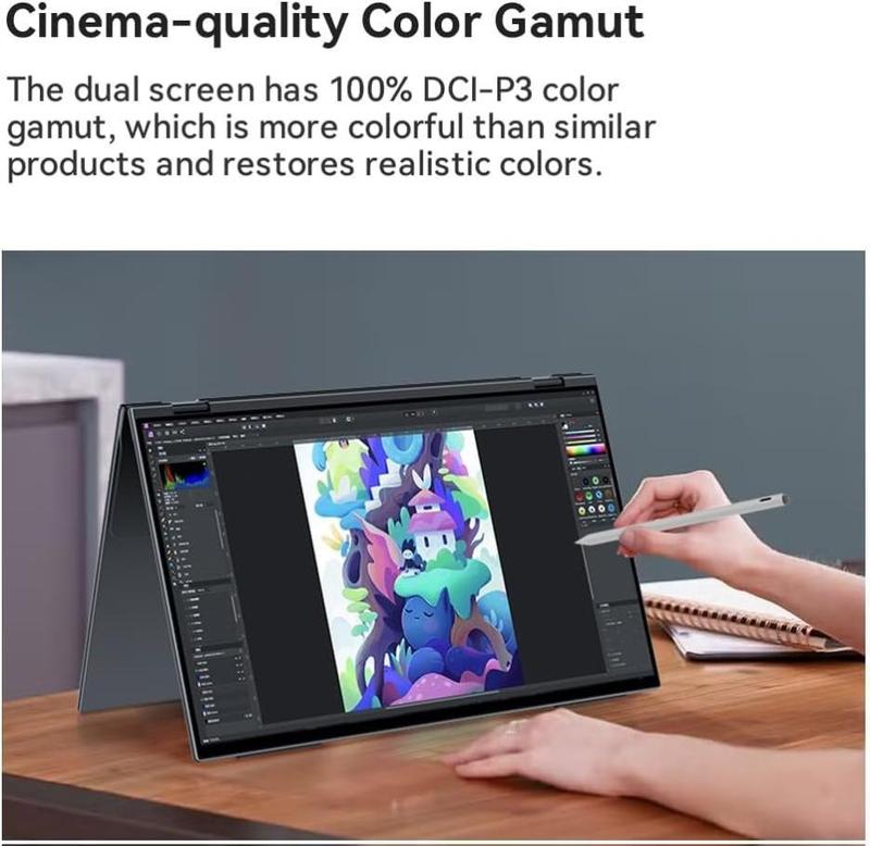 EHOMEWEI X2 PRO Dual Stacked Monitor 16"*2 2.5K Foldable Laptop Expansion Screens 2560*1600 60Hz 100DCI-P3 HDR Touch Pen Support for Windows MacOS