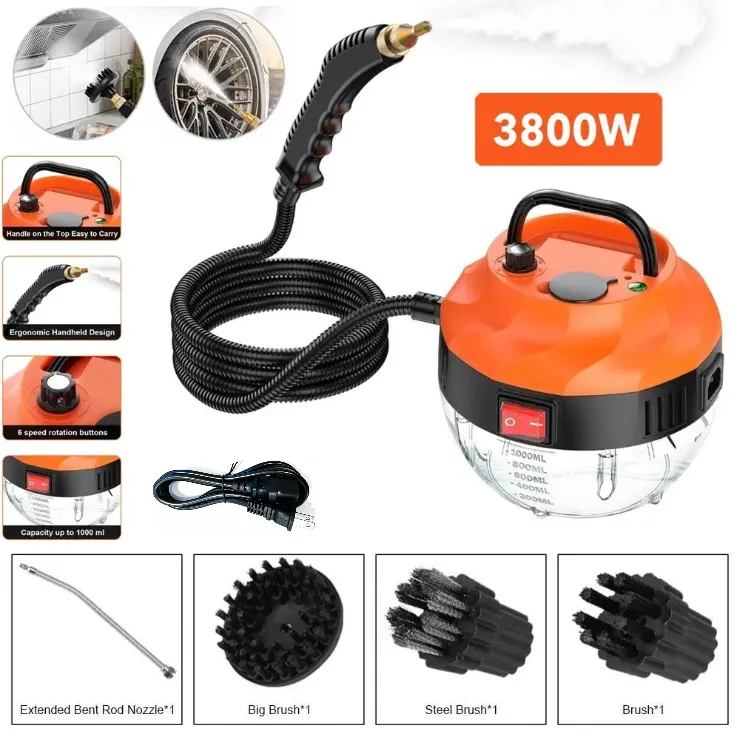 Handheld Steam Cleaner, 3800W High-Temperature Pressurized Power Tool with 1L Water Tank, Controlled Grip Steam Output, Portable for Car Cleaning, Furniture, Grout