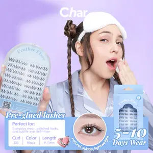 Feather Flare -Pre Glue Lashes for 5 to 10 Days Wear,  Natural Subtle Lightweight  C Curl 10-13Mm Band-Free Design