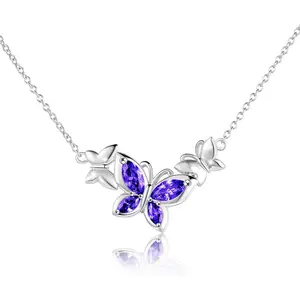 Toupop Butterfly Crystal Necklace Sterling Silver Birthstone Pendant Jewellery Gifts for Women Teens Birthday Gifts